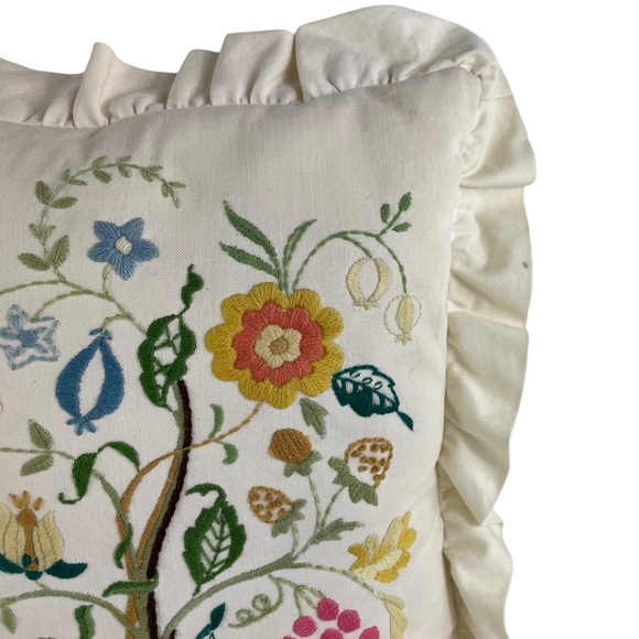 Vintage Boho Handmade Floral Embroidered Cream Accent Pillow 12” Cottage-core - Picture 4 of 16